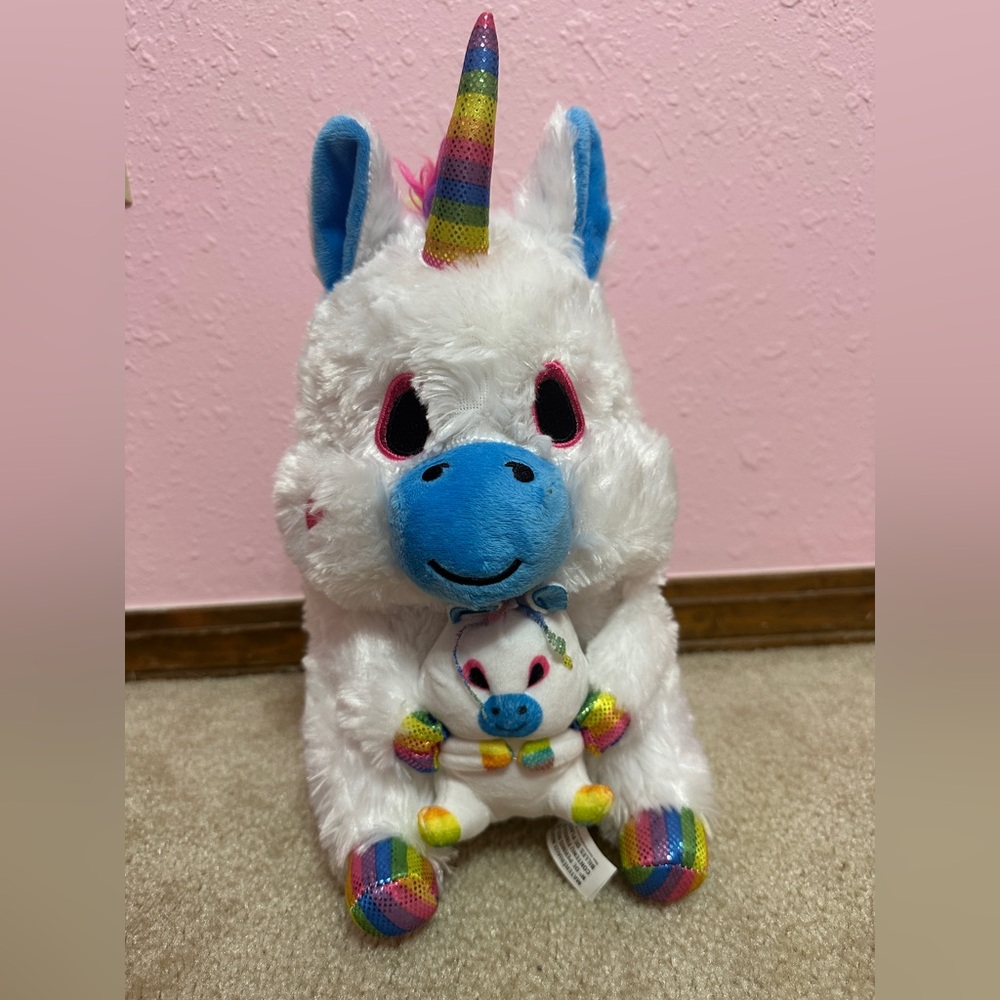 Redemption Plus White Rainbow Unicorn Mama and Baby Plush 12” Stuffed Animal